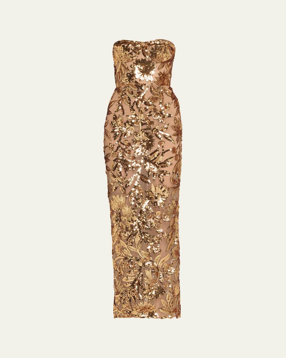 Dahlia Strapless Floral Sequin Column Gown